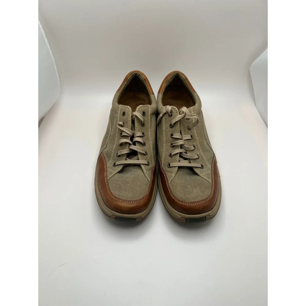 Cole Haan City Mens 10M Tan Canvas Brown Leather Lace Up Casual Shoes C04748
